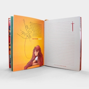 UNIQUE Christian Journal inside showing an illustrated page and a linned page for your own notes, showing Matthew 10:28-31.  They make perfect christian gifts for many occasions 